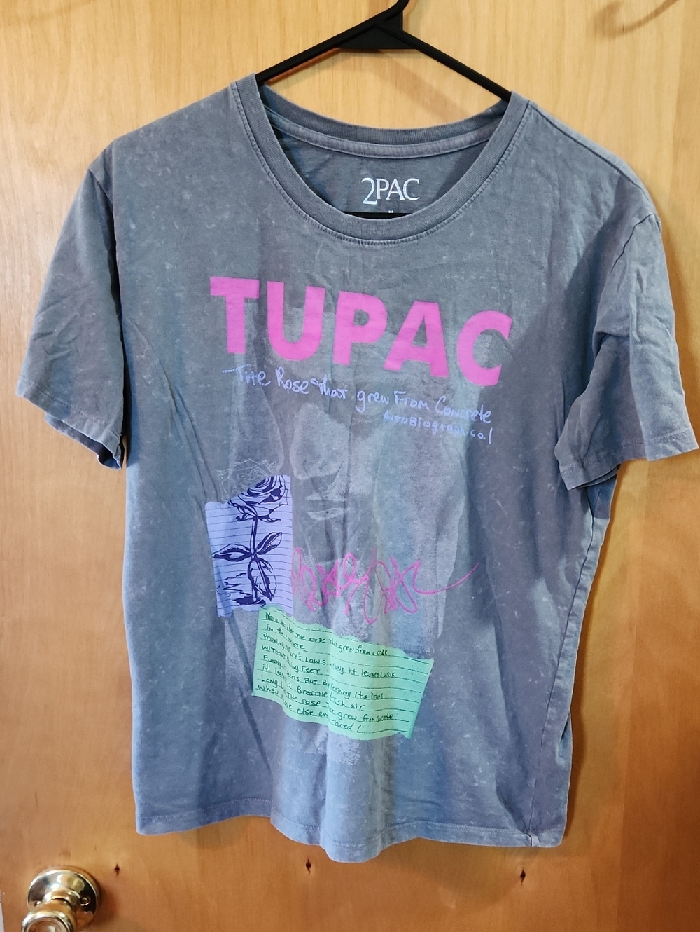 TUPAC Graphic Tee in Faded Gray with Pink Logo